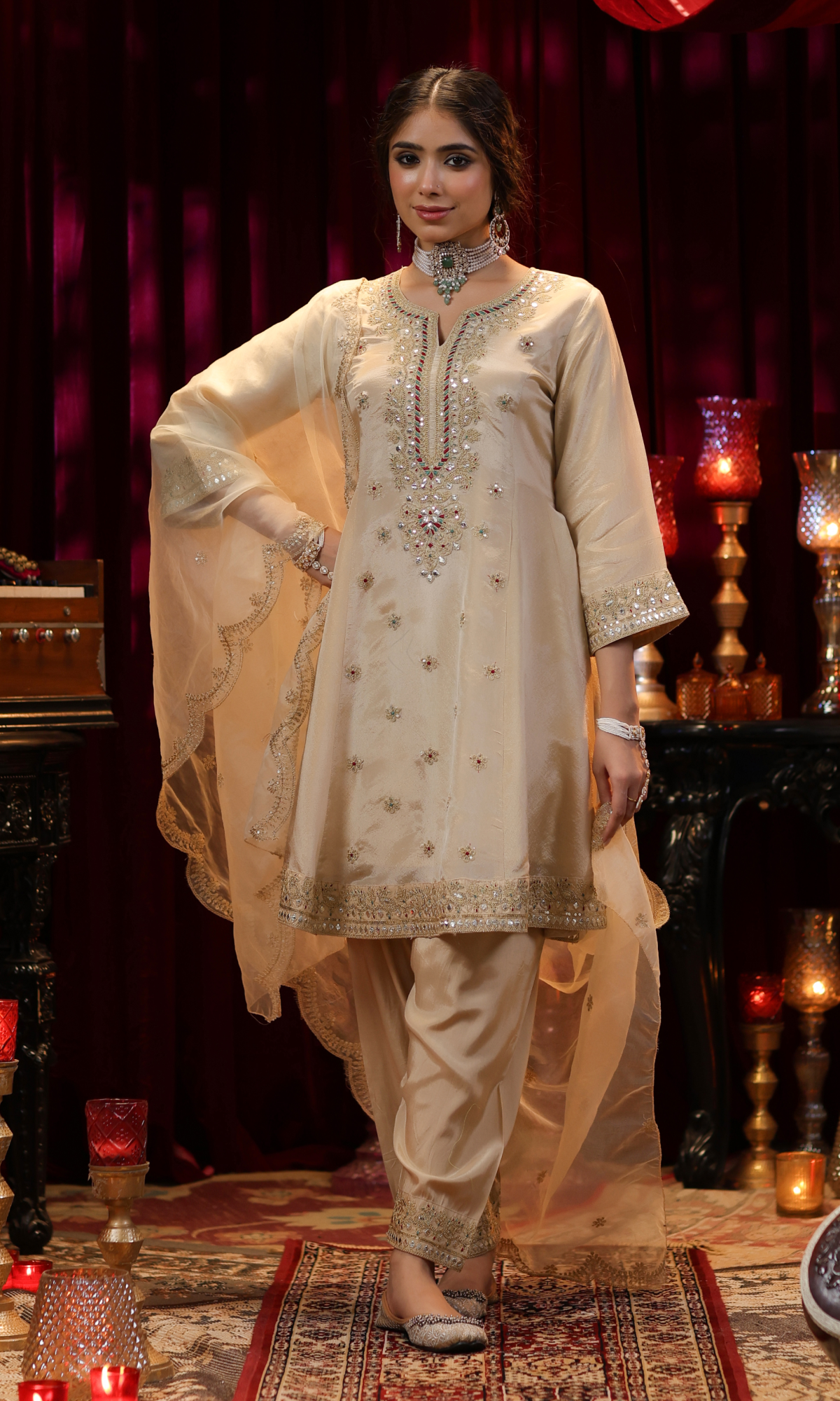 Beige Embroidered Salwar Suit