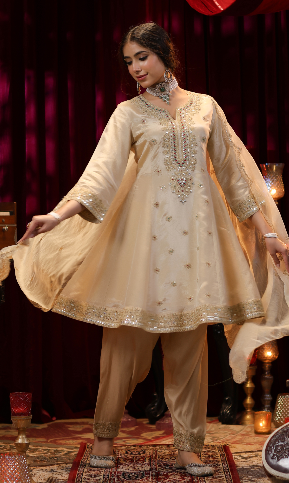 Beige Embroidered Salwar Suit