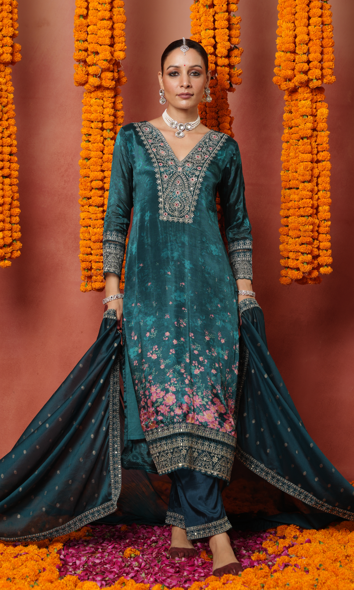 Blue Crepe Embroidered Salwar Suit