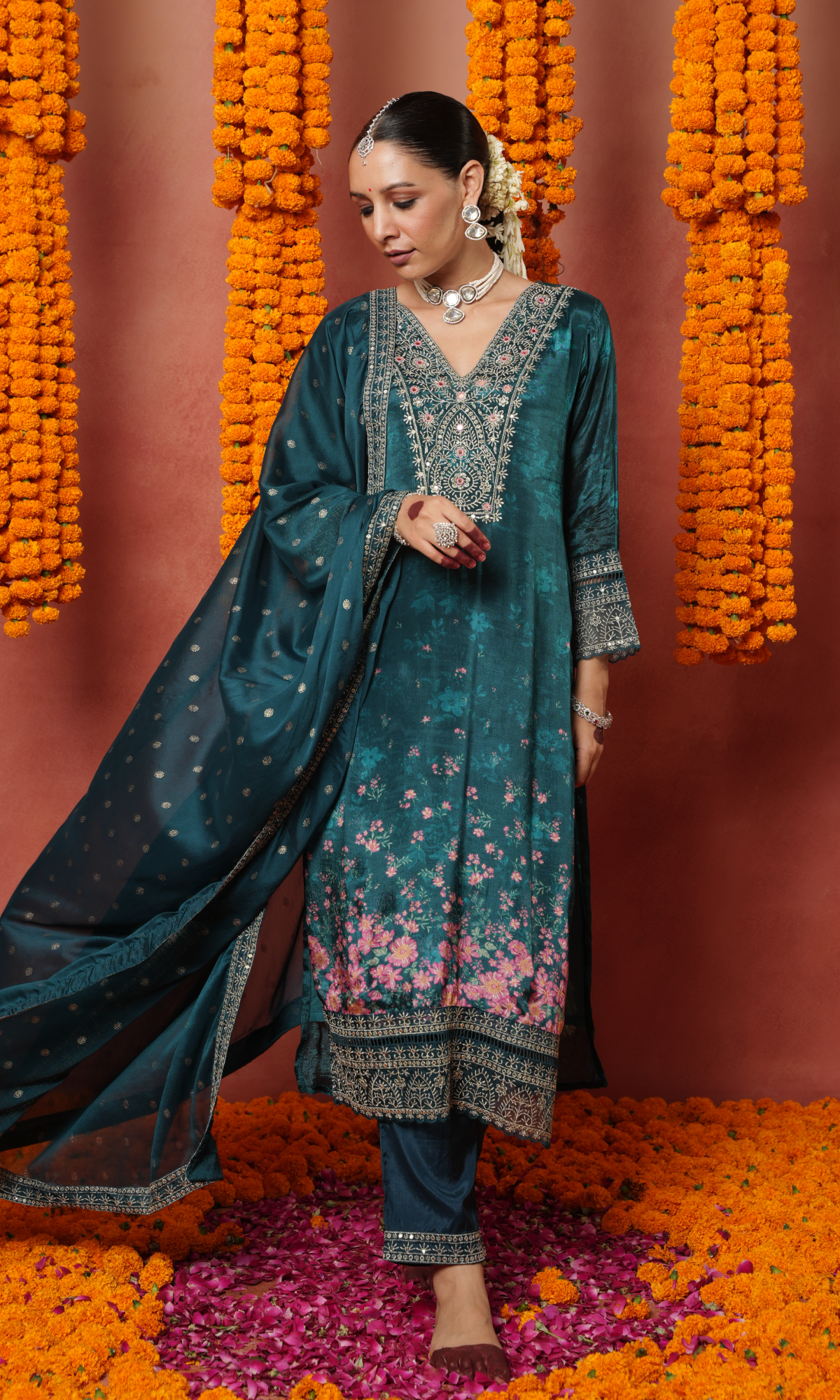 Blue Crepe Embroidered Salwar Suit