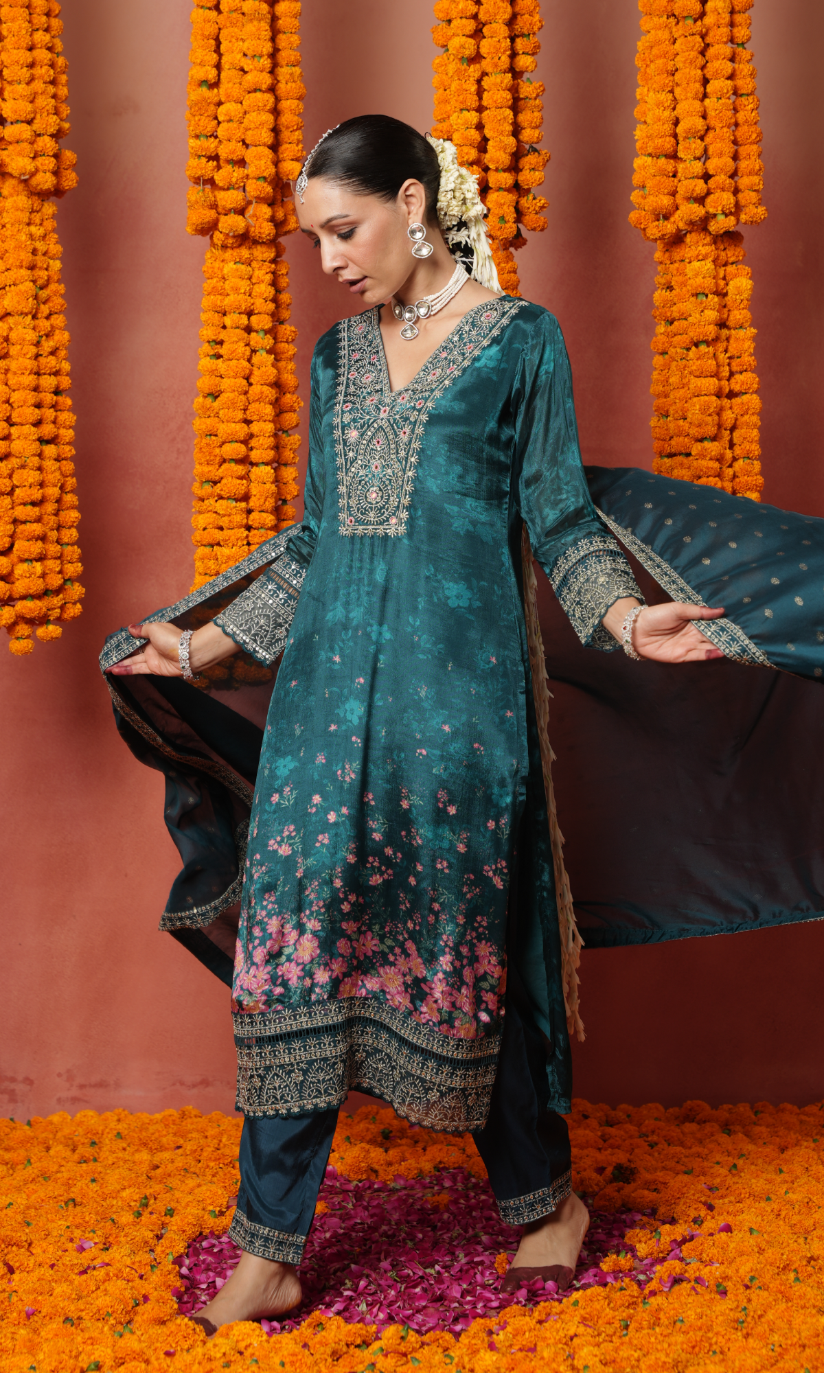 Blue Crepe Embroidered Salwar Suit