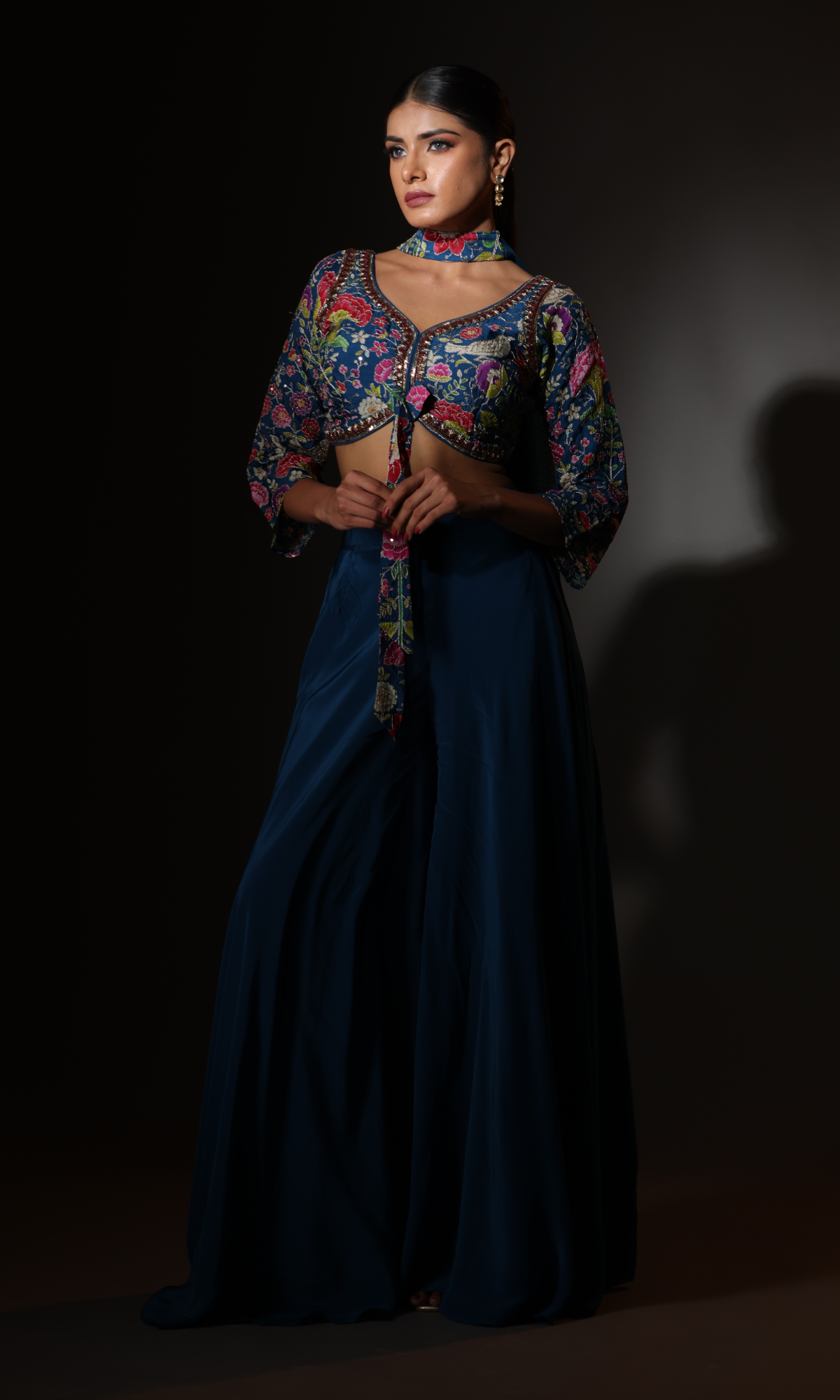 Blue Georgette Embroidered Sharara Set