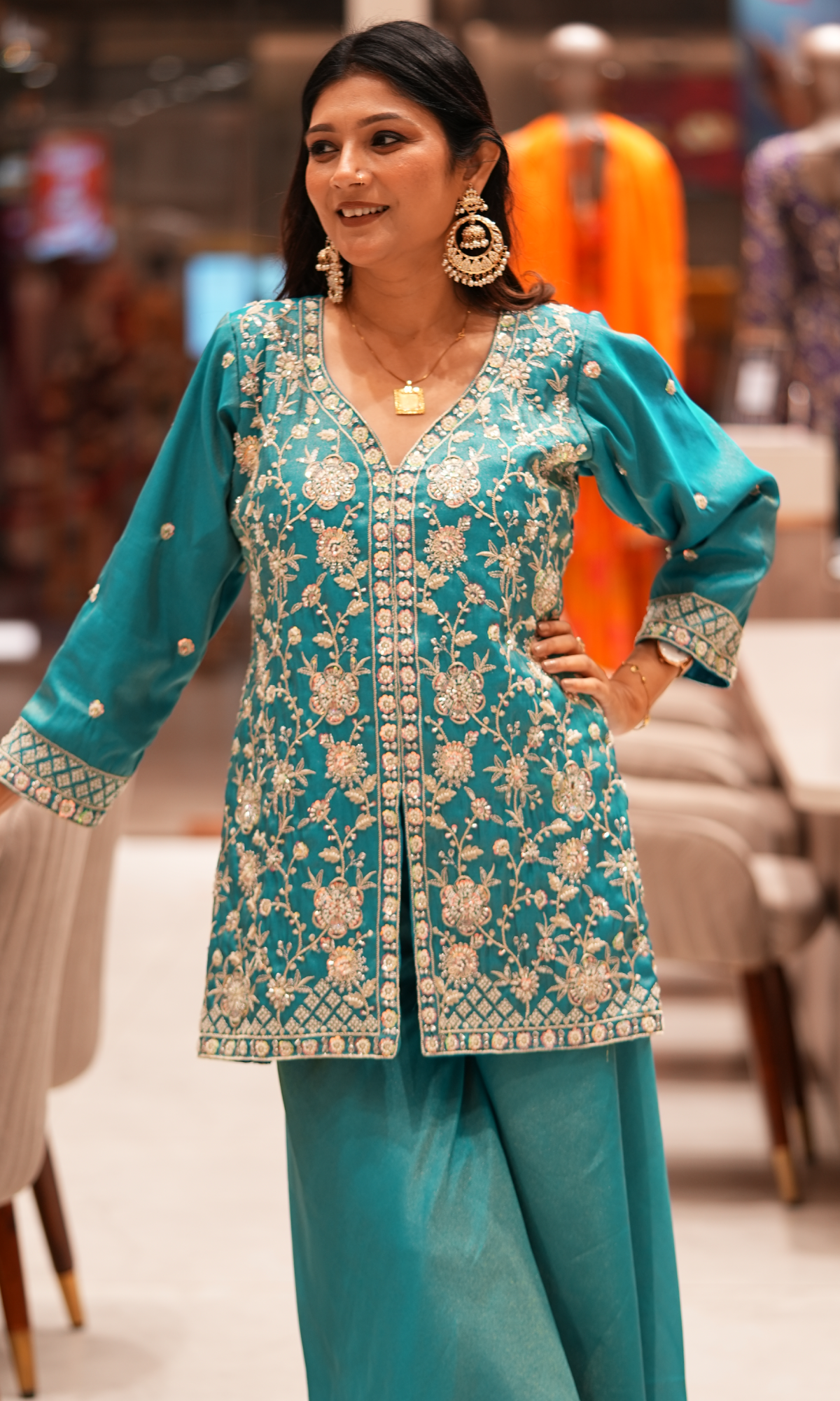 Blue Silk Embroidered Palazzo Set