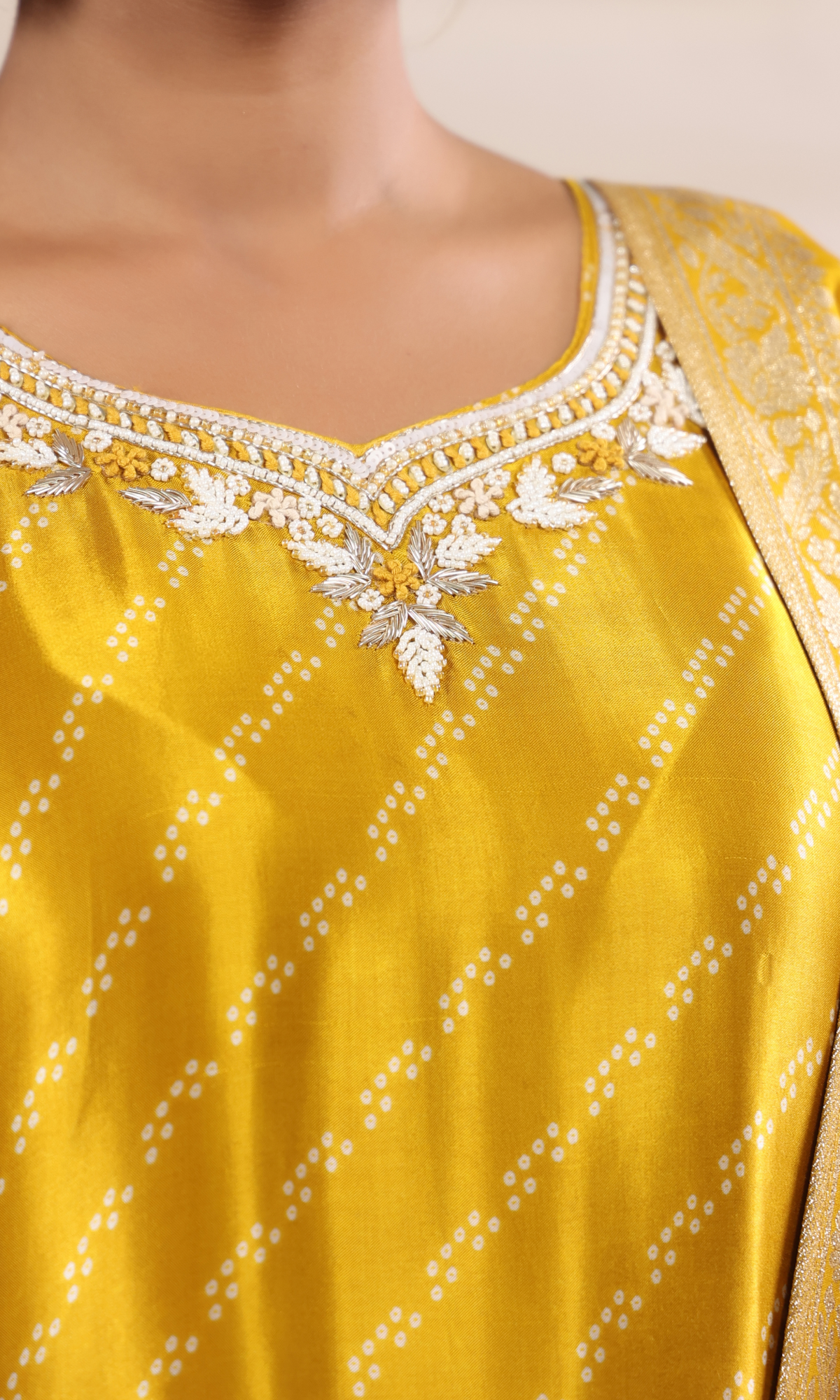 Mustard Satin Floral Printed Salwar Suit