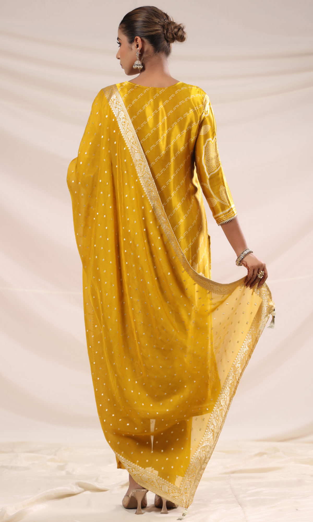 Mustard Satin Floral Printed Salwar Suit