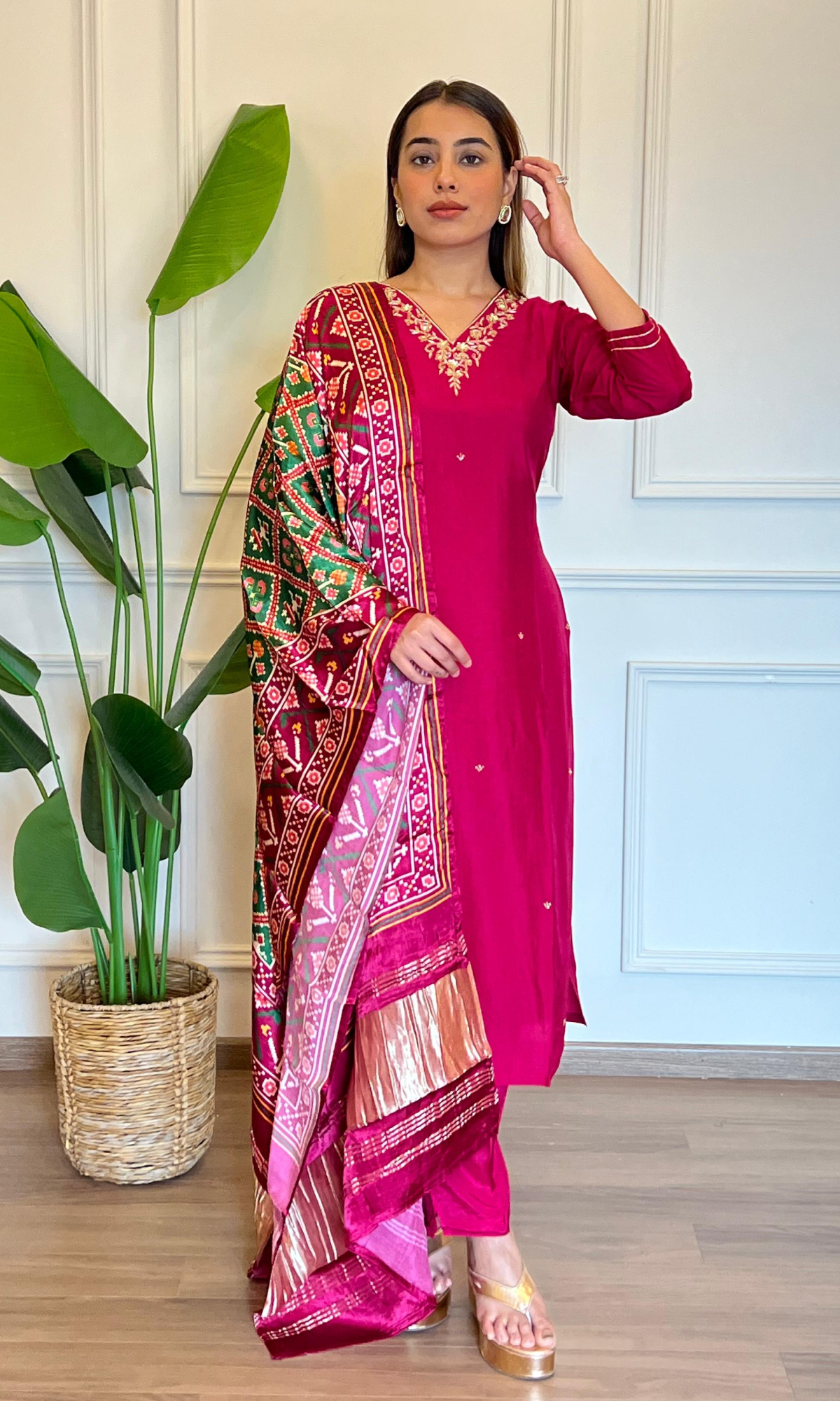 Pink Satin Embroidered Salwar Suit