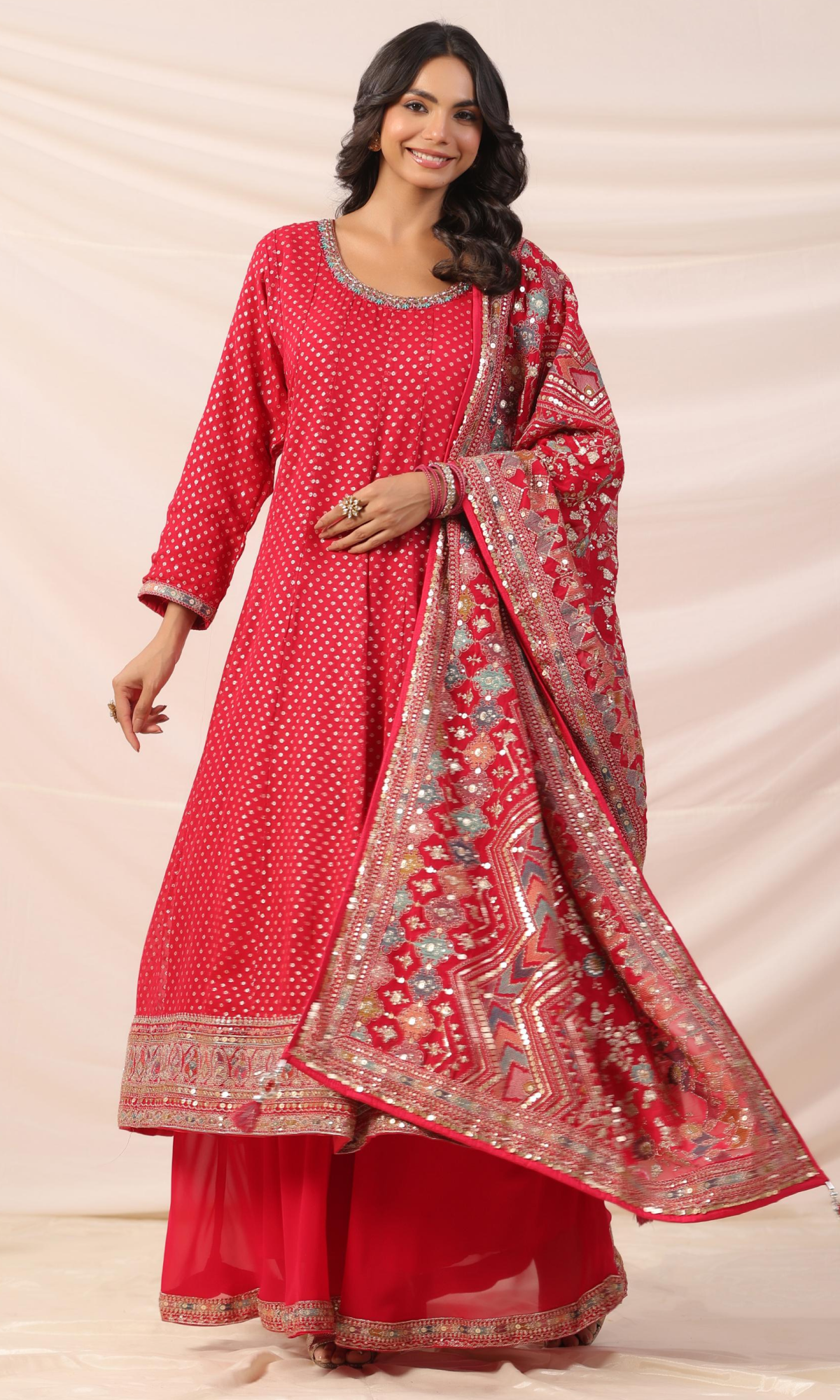 Pink Semi Georgette Embroidered Anarkali Suit