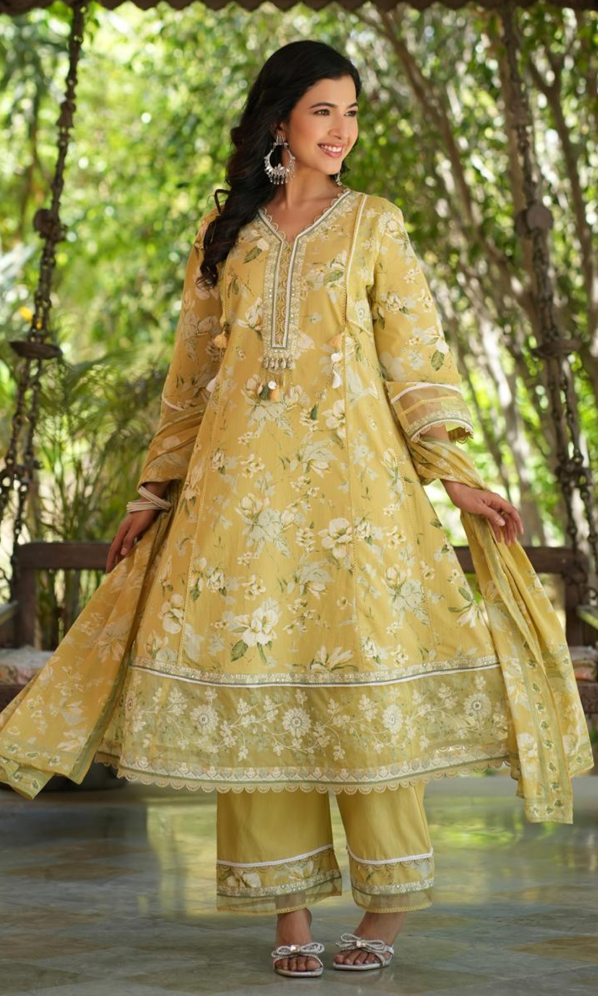Mustard Cotton Frock Style Suit