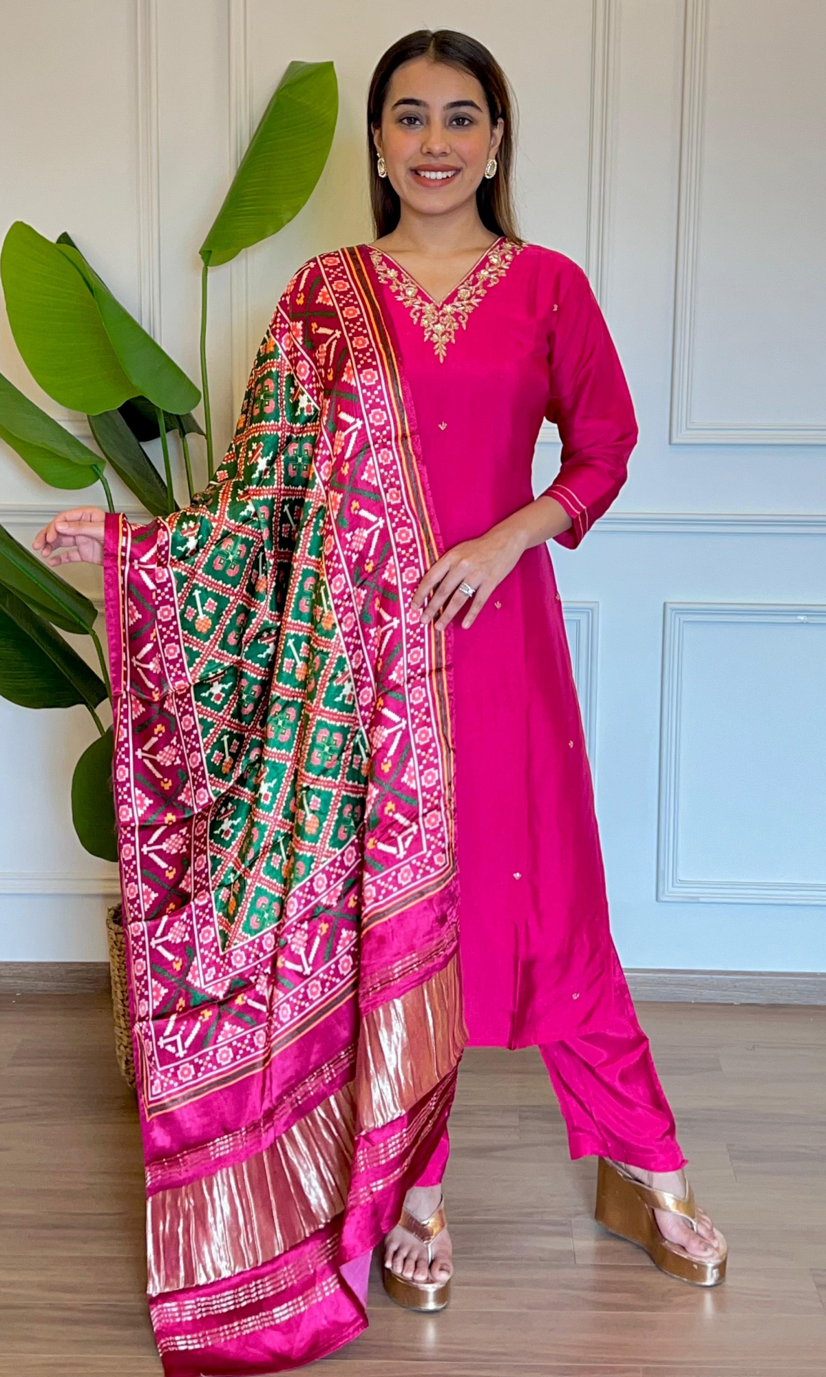 Pink Satin Embroidered Salwar Suit