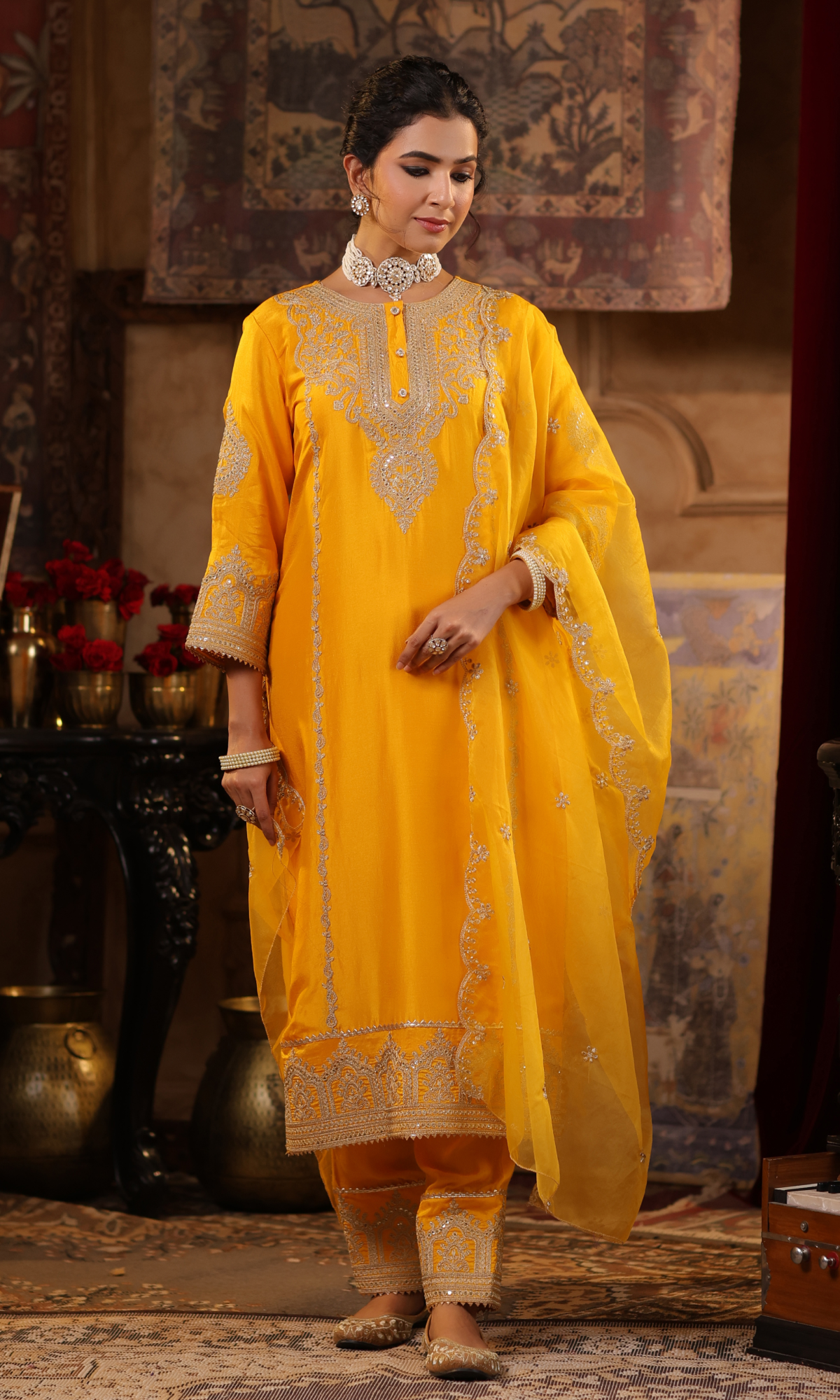 Mustard Embroidered Salwar Suit 