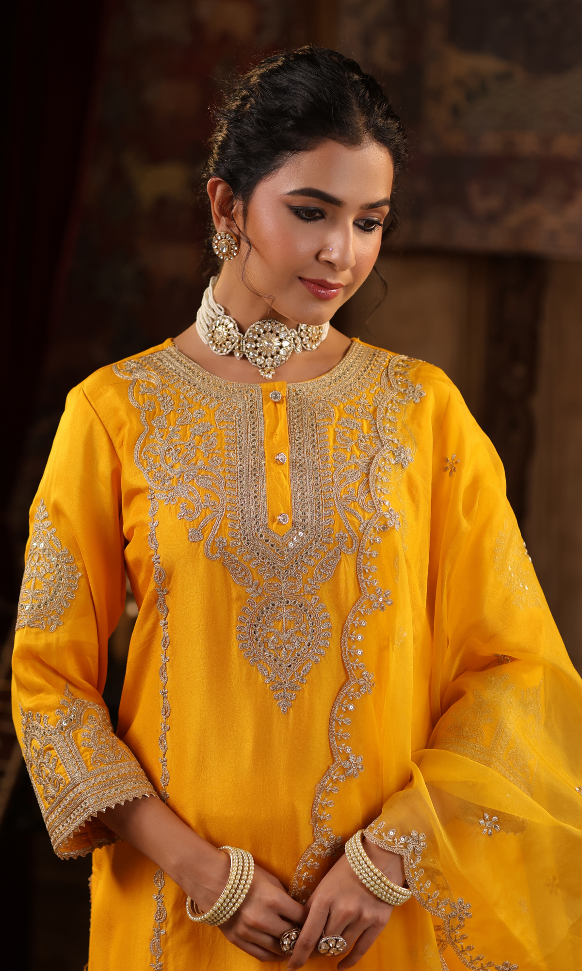 Mustard Embroidered Salwar Suit 